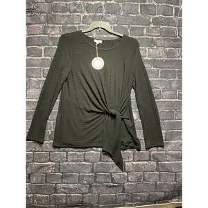 Umgee USA Sweater Top Women Medium Black Ribbed Side Tie Lightweight Classic NWT